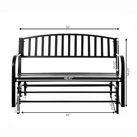 Gardenised Gardenised Outdoor Black Steel Swing, Powder Coated Glider Bench, Loveseat Lawn Rocker Bench for Yard, Patio, Garden and Deck QI003392